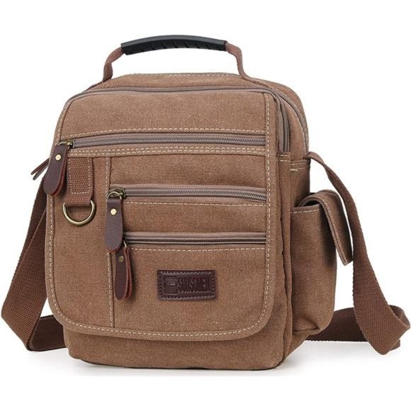 Mens bag Canvas Shoulder Bag Small Messenger Crossbody Bag Work Multifunction - Picture 1 of 6